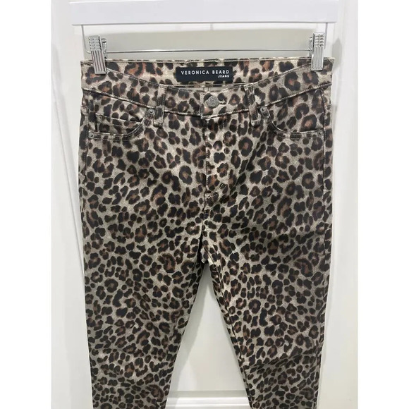 Veronica Beard Coated Leopard Animal Print Brooke Skinny Mid Rise Jeans Sz 27 - Picture 2 of 7